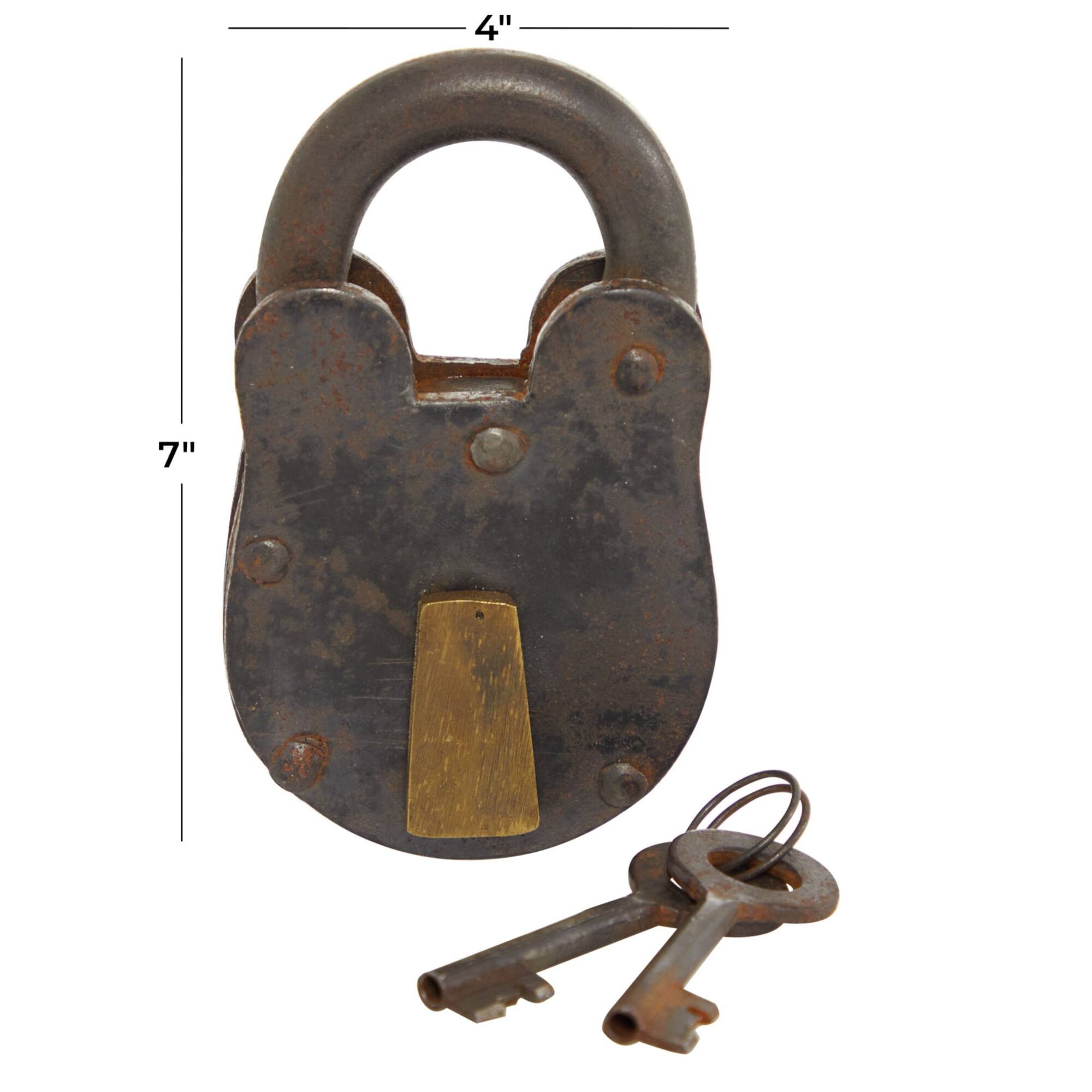 Industrial Gray Metal Lock and Keys Decor, 6.5" x 4" x 1"